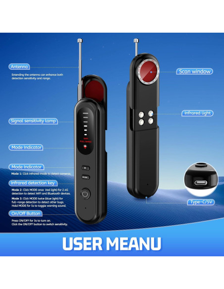 Detector de Cámara Oculta EVESKY con 5 Niveles de Sensibilidad