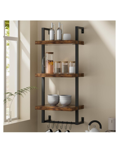 Estantes Flotantes FUSUNBAO 3 Niveles Madera Antigua 22.68 kg