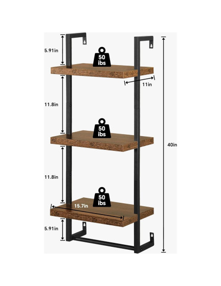 Estantes Flotantes FUSUNBAO 3 Niveles Madera Antigua 22.68 kg