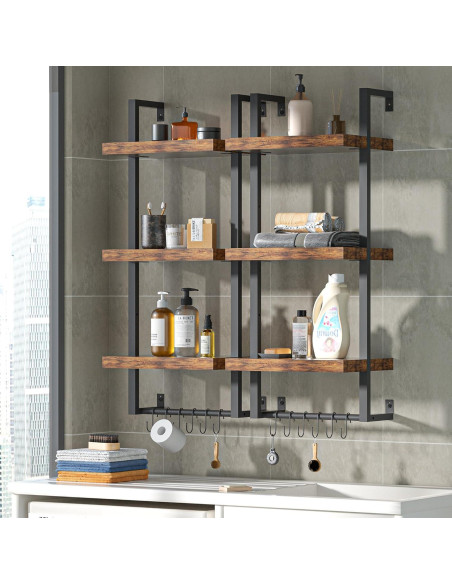 Estantes Flotantes FUSUNBAO 3 Niveles Madera Antigua 22.68 kg