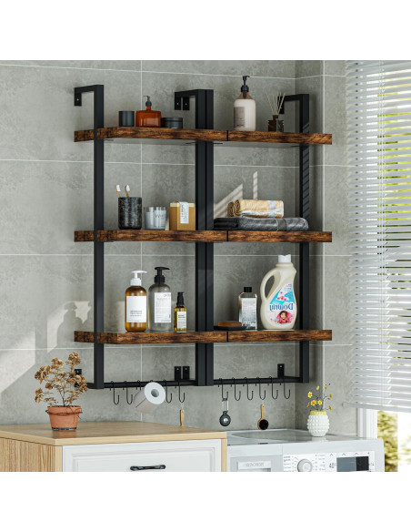 Estantes Flotantes FUSUNBAO 3 Niveles Madera Antigua 22.68 kg