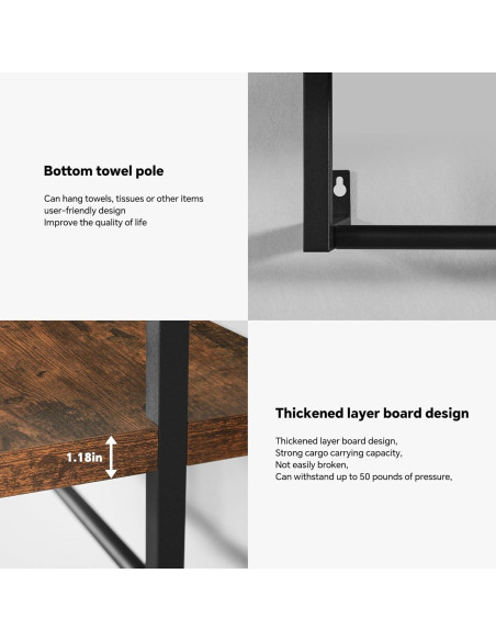 Estantes Flotantes FUSUNBAO 3 Niveles Madera Antigua 22.68 kg