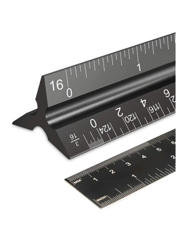 Regla Triangular Arquitectónica Rena Chris 30.48 cm Aluminio Negro
