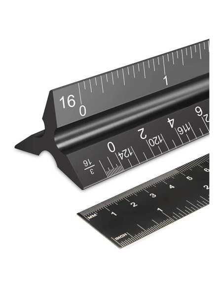 Regla Triangular Arquitectónica Rena Chris 30.48 cm Aluminio Negro