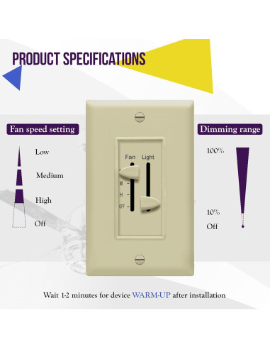 Interruptor de Luz y Ventilador ENERLITES 17001-F3 Marfil 3 Velocidades
