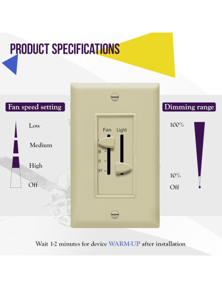 Interruptor de Luz y Ventilador ENERLITES 17001-F3 Marfil 3 Velocidades