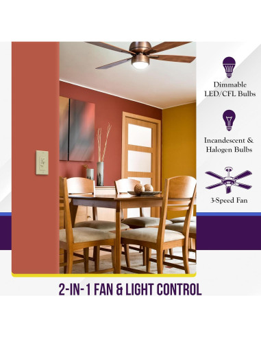 Interruptor de Luz y Ventilador ENERLITES 17001-F3 Marfil 3 Velocidades