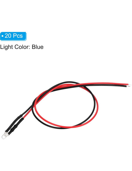 Diodos LED 3mm PATIKIL Luz Azul 20 Pcs 3V Pre Cableados