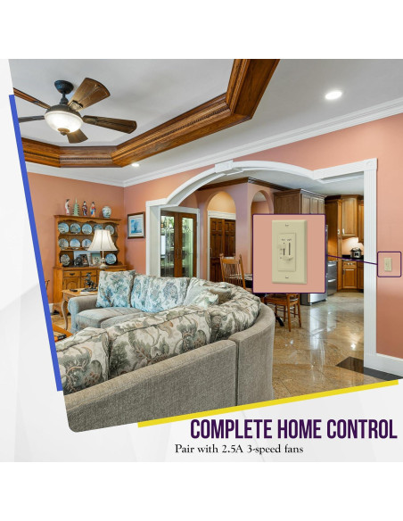 Interruptor de Luz y Ventilador ENERLITES 17001-F3 Marfil 3 Velocidades