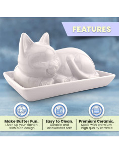 Plato de Mantequilla Cerámica Kwirkworks Gato 10.67x8.13cm 2