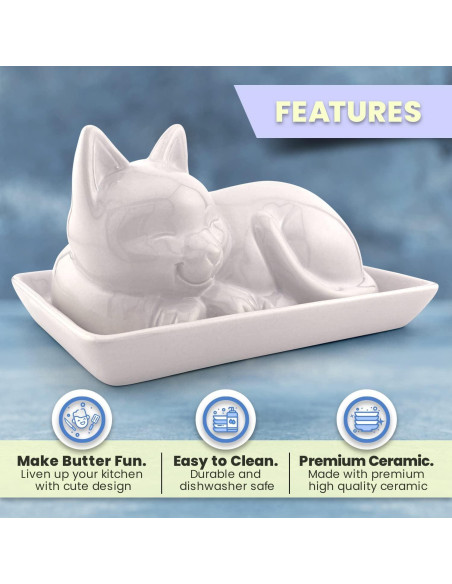 Plato de Mantequilla Cerámica Kwirkworks Gato 10.67x8.13cm