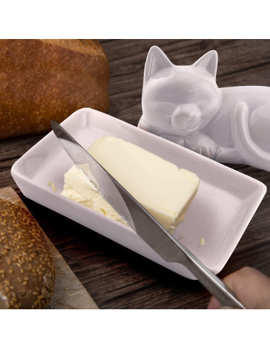 Plato de Mantequilla Cerámica Kwirkworks Gato 10.67x8.13cm