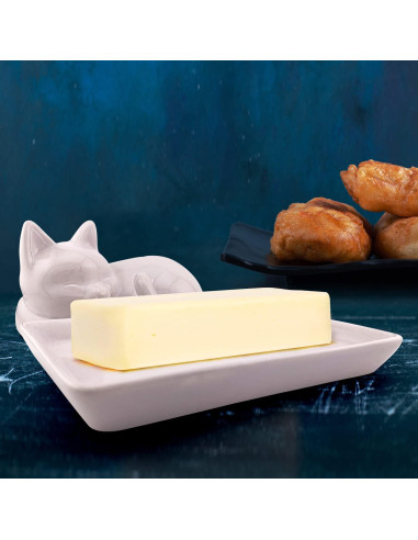 Plato de Mantequilla Cerámica Kwirkworks Gato 10.67x8.13cm