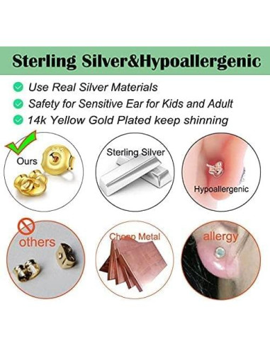 Resortes Ajustables Catinee para Aretes de Oro 14K y Plata 925 - 6 Pares