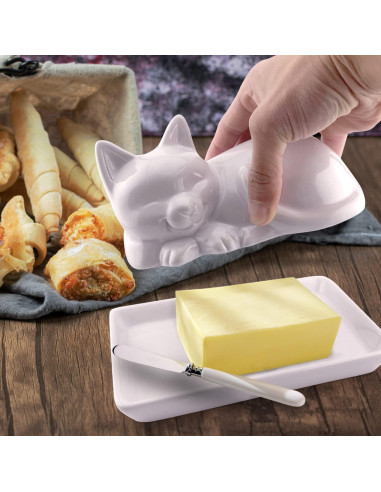 Plato de Mantequilla Cerámica Kwirkworks Gato 10.67x8.13cm