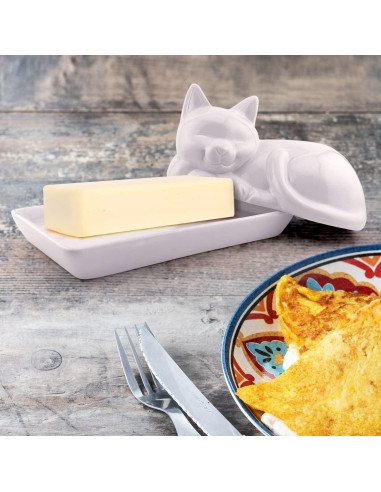Plato de Mantequilla Cerámica Kwirkworks Gato 10.67x8.13cm