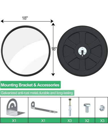 Espejo Convexo de Seguridad Reliancer 45 cm Irrompible Ajustable