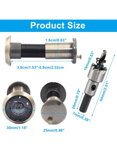 Mirilla de Puerta Waziaqoc Bronce Antiguo Ajustable 3.9-5.9cm 2