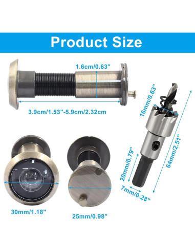 Mirilla de Puerta Waziaqoc Bronce Antiguo Ajustable 3.9-5.9cm