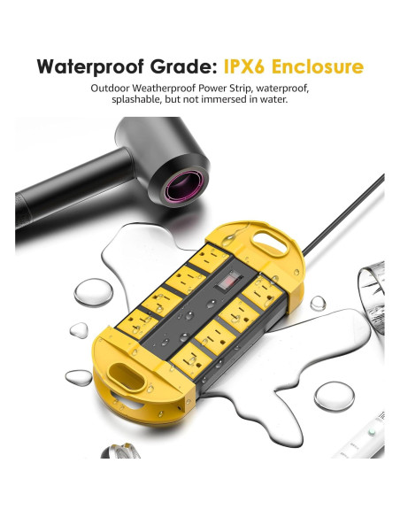 Tira de Energía Exterior CCCEI 1.83M Amarillo IPX6 8 Salidas