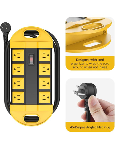 Tira de Energía Exterior CCCEI 1.83M Amarillo IPX6 8 Salidas