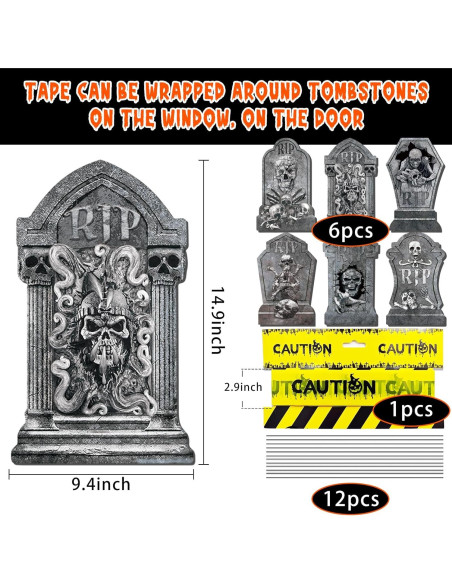Decoraciones de Halloween Lápidas 6 Pcs qiyeyeye 34.8 cm
