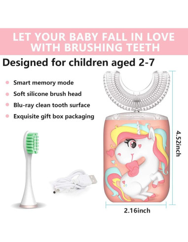 Cepillo de Dientes Eléctrico KRX para Niños 2-7 Años Rosa