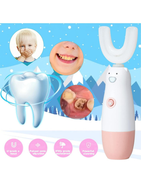 Cepillo de dientes eléctrico Meqtpomy en forma de U Rosa 8-13 años