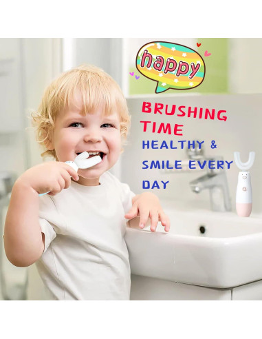 Cepillo de dientes eléctrico Meqtpomy en forma de U Rosa 8-13 años