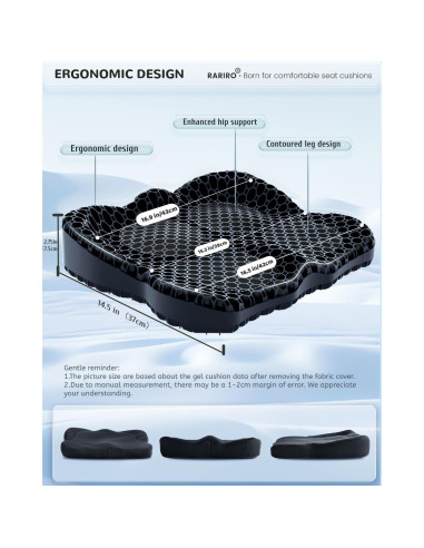 Cojín de Gel RARIRO para Silla de Ruedas y Oficina 42.9x36.8cm