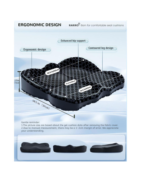 Cojín de Gel RARIRO para Silla de Ruedas y Oficina 42.9x36.8cm