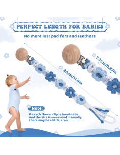 Clip de Chupete Floral Margarita Azul Hecho a Mano - 1 Paquete 2