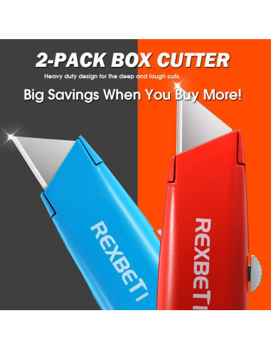 Cuchillos Utility Retráctiles REXBETI 2 Paquete con 10 Cuchillas SK5