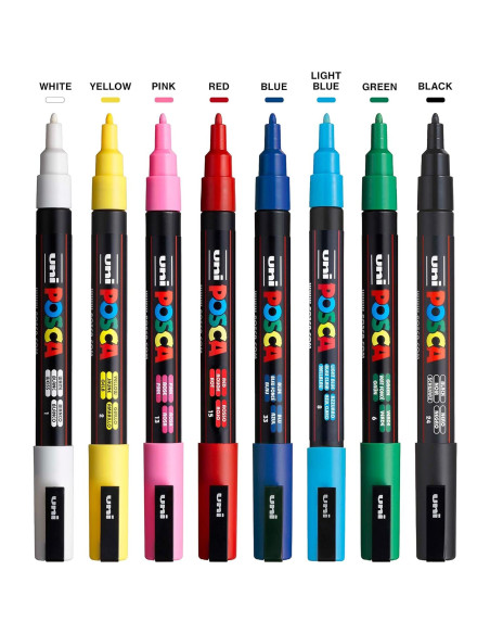 8 Marcadores de Pintura Uni Posca PC-3M Fino Multicolor
