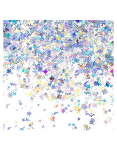 Confeti Holográfico de Estrellas y Lunas Skylety 60g Plata