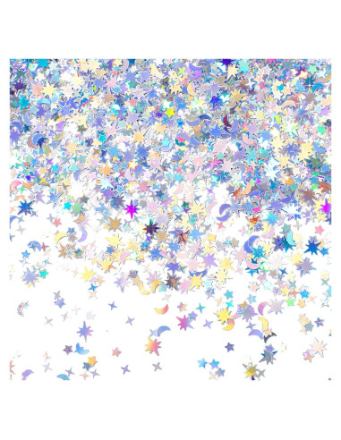 Confeti Holográfico de Estrellas y Lunas Skylety 60g Plata