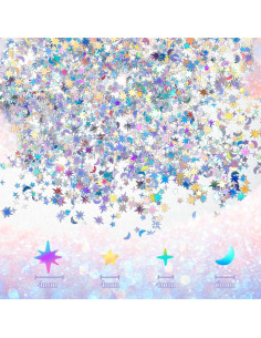 Confeti Holográfico de Estrellas y Lunas Skylety 60g Plata 2