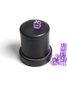 Copa de Dados de Cuero PU con Tapa y 6 Dados Translúcidos 2