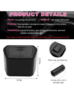 Basurero de coche con tapa Yourkar 17.8L Negro portátil 2