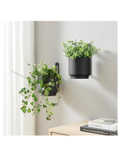2 Macetas Colgantes CISEANOL de Metal 15 cm Modernas Negras
