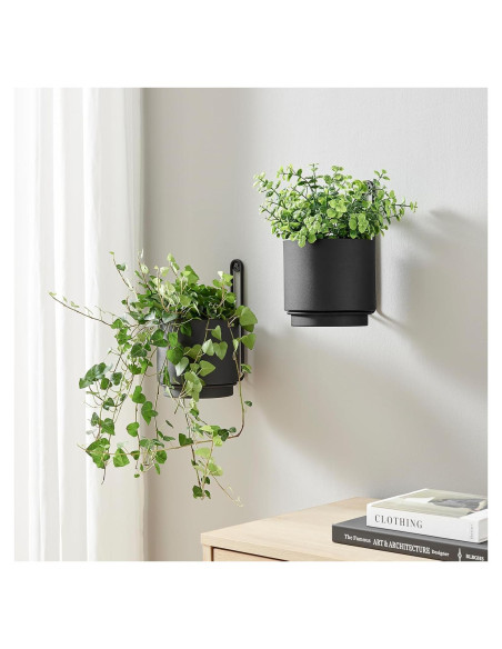2 Macetas Colgantes CISEANOL de Metal 15 cm Modernas Negras