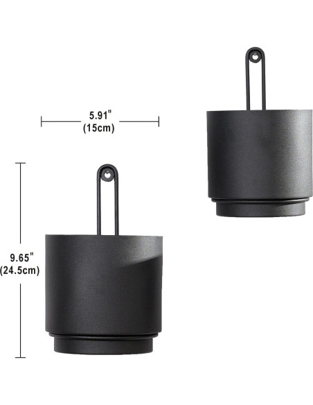 2 Macetas Colgantes CISEANOL de Metal 15 cm Modernas Negras