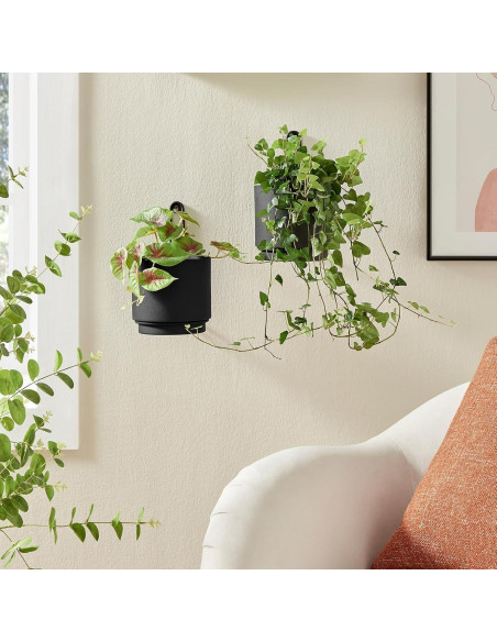 2 Macetas Colgantes CISEANOL de Metal 15 cm Modernas Negras