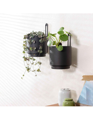 2 Macetas Colgantes CISEANOL de Metal 15 cm Modernas Negras