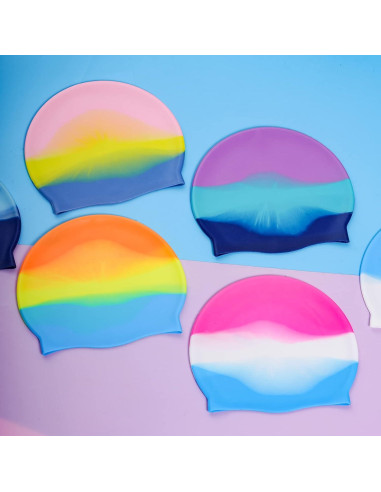 6 Gorros de Natación de Silicona Unisex Tayfremn Multicolor