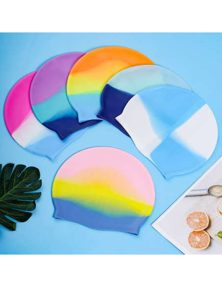 6 Gorros de Natación de Silicona Unisex Tayfremn Multicolor