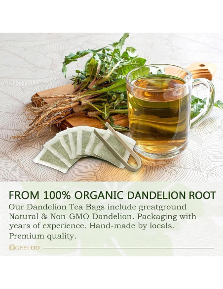 70 Bolsitas de Té de Raíz de Diente de León GEELOD 100% Natural