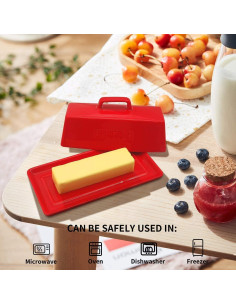 Plato para Mantequilla con Tapa Eeaivnm Cerámica 19.3x9.4 cm Rojo 2