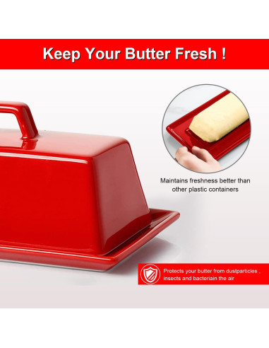 Plato para Mantequilla con Tapa Eeaivnm Cerámica 19.3x9.4 cm Rojo