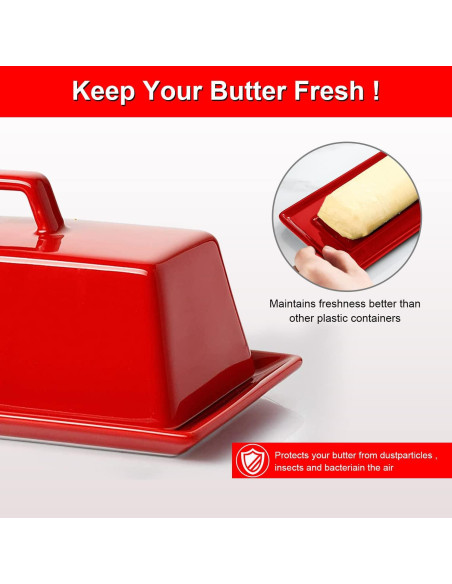 Plato para Mantequilla con Tapa Eeaivnm Cerámica 19.3x9.4 cm Rojo